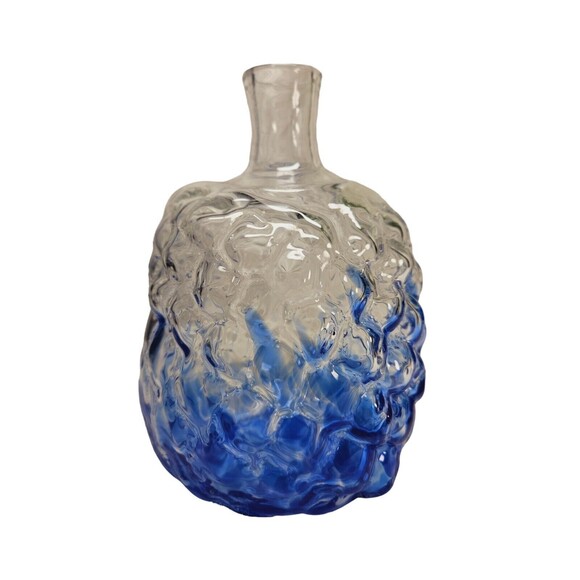 Vintage Handblown Blue & Clear Mottled Glass Vase Speckled Bubble Accent Vase - Picture 3 of 10